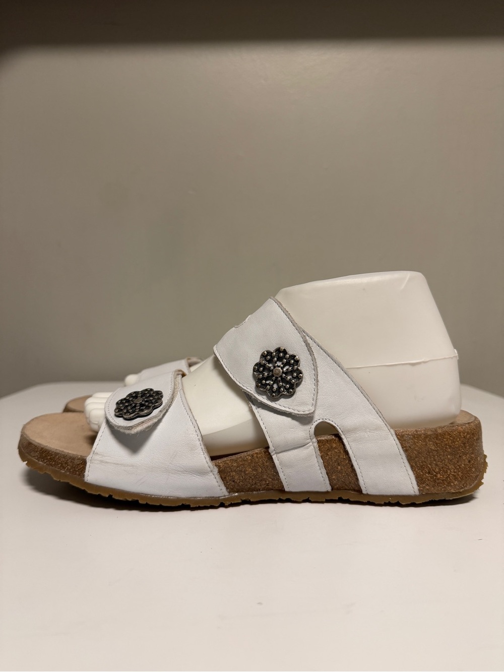 Haflinger Pansy White Leather 2 Strap Sandals Slide Womens US 11 EU 42